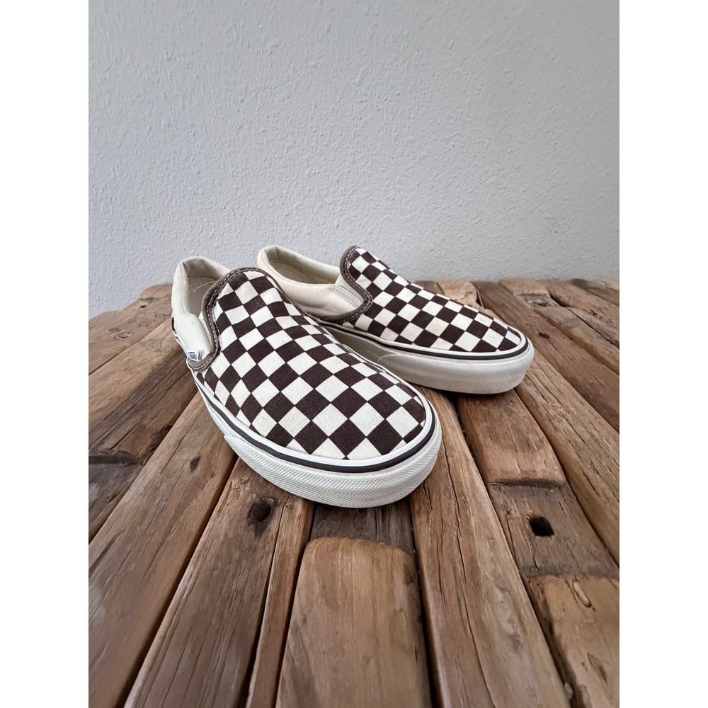 Vans Classic Slip-On W7.5 M6 Brown Checkerboard Canvas Skate Shoes